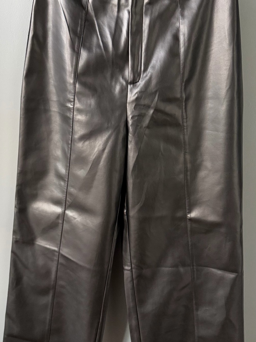 Commense Black Wide-Leg Faux Leather Pants